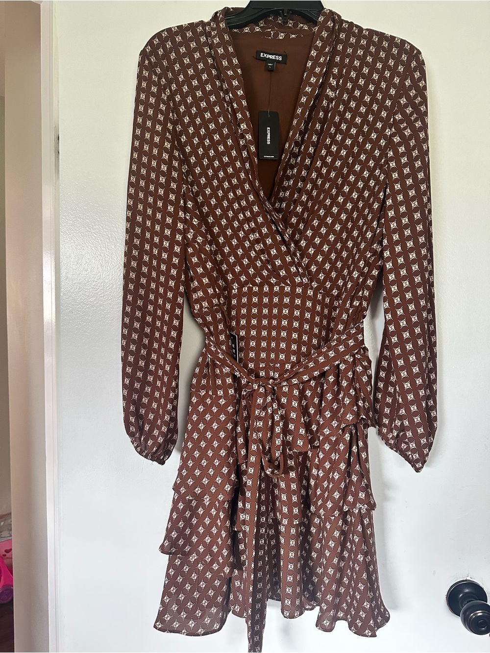 Express Rust Brown Printed Wrap Dress
